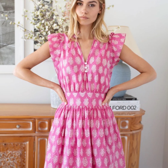 Marea by Liz Joy Magenta Meadow Mini Printed Dress with Tie Waist - Picture 4 of 6